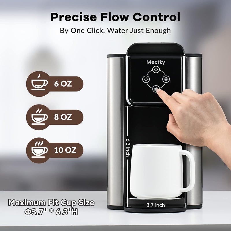 Mecity Coffee Maker 3 in 1 Single Serve Coffee Machine, Compatible with K cup Capsules, Instant Coffee Pot, Tea maker, 6,8,10 Oz Cup, Removable 50 Oz Water Reservoir, 120V 1150W - Image 4